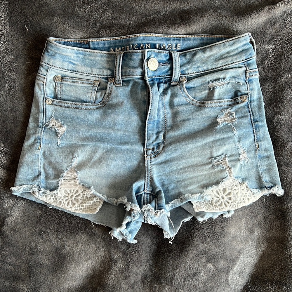 American Eagle High Waisted Distressed Denim Shorts